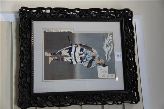 A Yoshitoshi woodblock, Yorimasa and the Cuckoo, signed, 13 x 9in.
